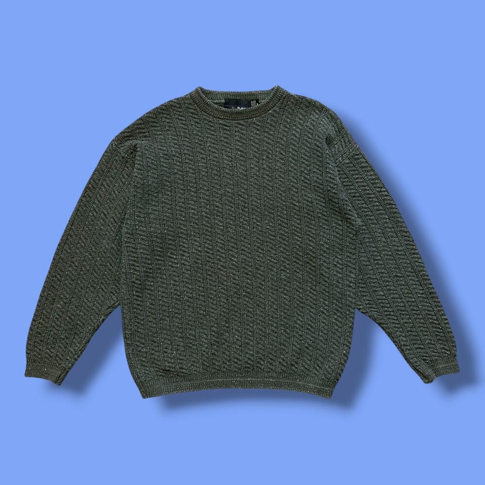 Vintage 90s Sweater Chunky Knit Hand Framed Bill Blass Gray Cotton Blend Medium
